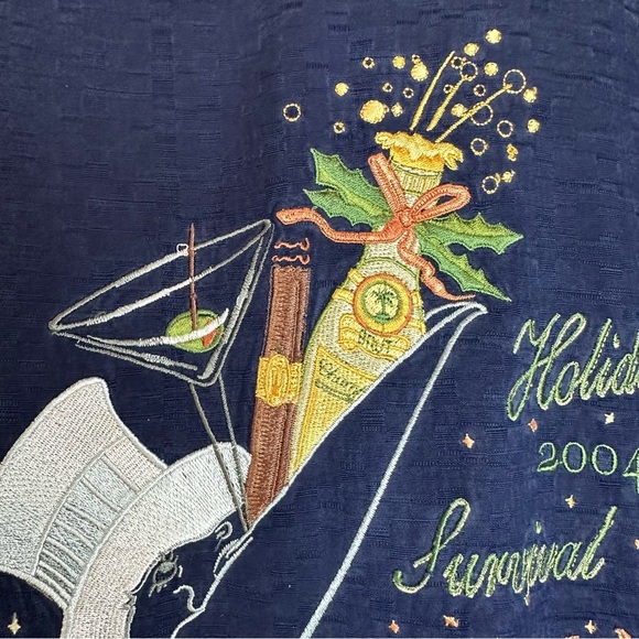 Tommy Bahama Men L 100% Silk Embroidered Back Camp Shirt Cigar Martini Beach - Picture 4 of 11